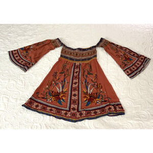 Flying Tomato Bell Sleeve Dress Medium Multi Bohemian Hippie Festival Smocked